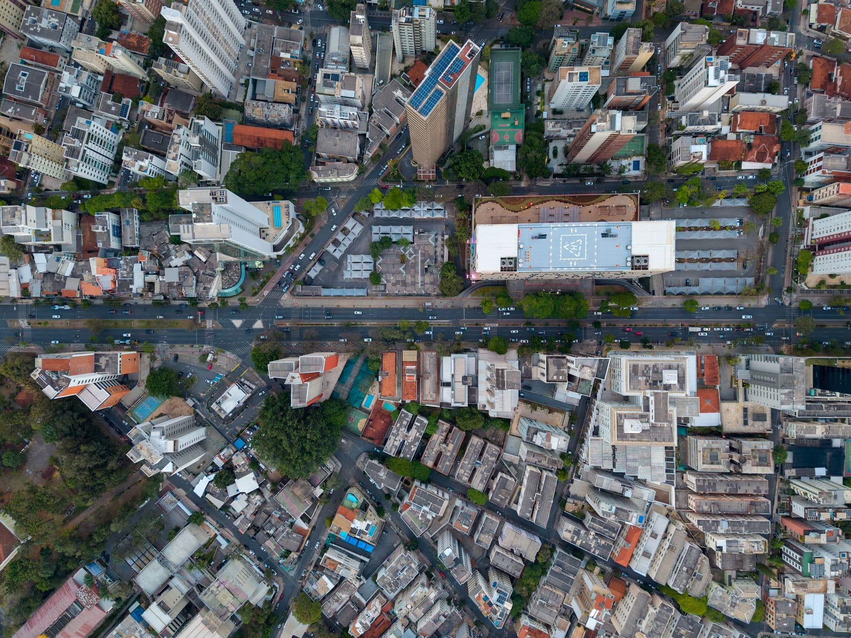 A stunning aerial view of Belo Horizonte's urban landscape, showcasing modern architecture and vibrant city life.